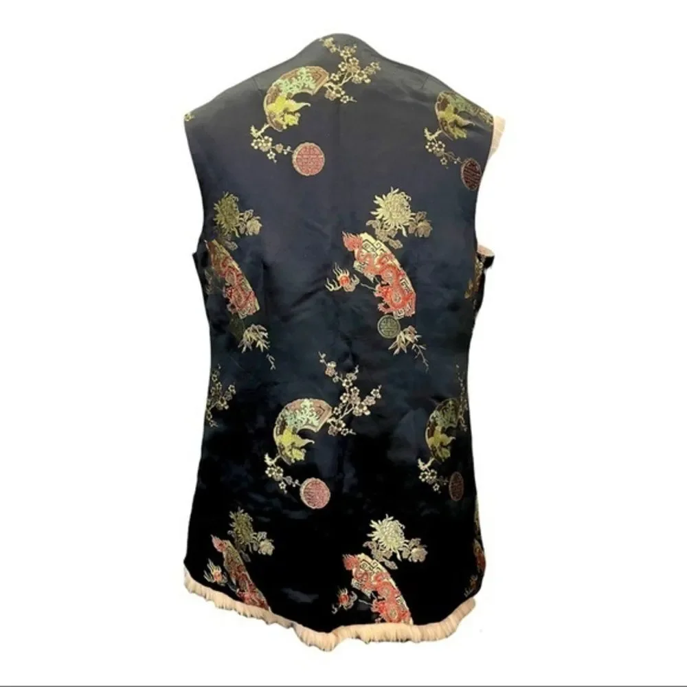 Chinese Silk & Genuine Fur‎ Reversible Vest Sweater/ Jacket - Traditional Print